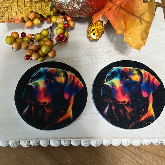 2pcs Rainbow Labrador Dog Absorbent Car Cup Holder Coaster Mats - Car Accessory - Picture 3 of 5